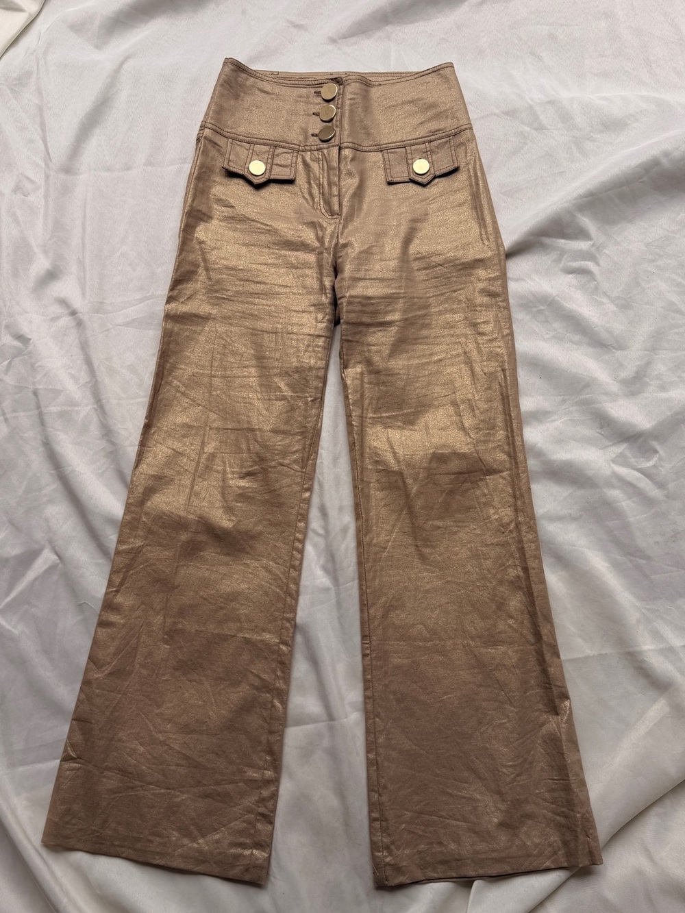 Cache Metallic Bronze High-Waist Wide-Leg Pants